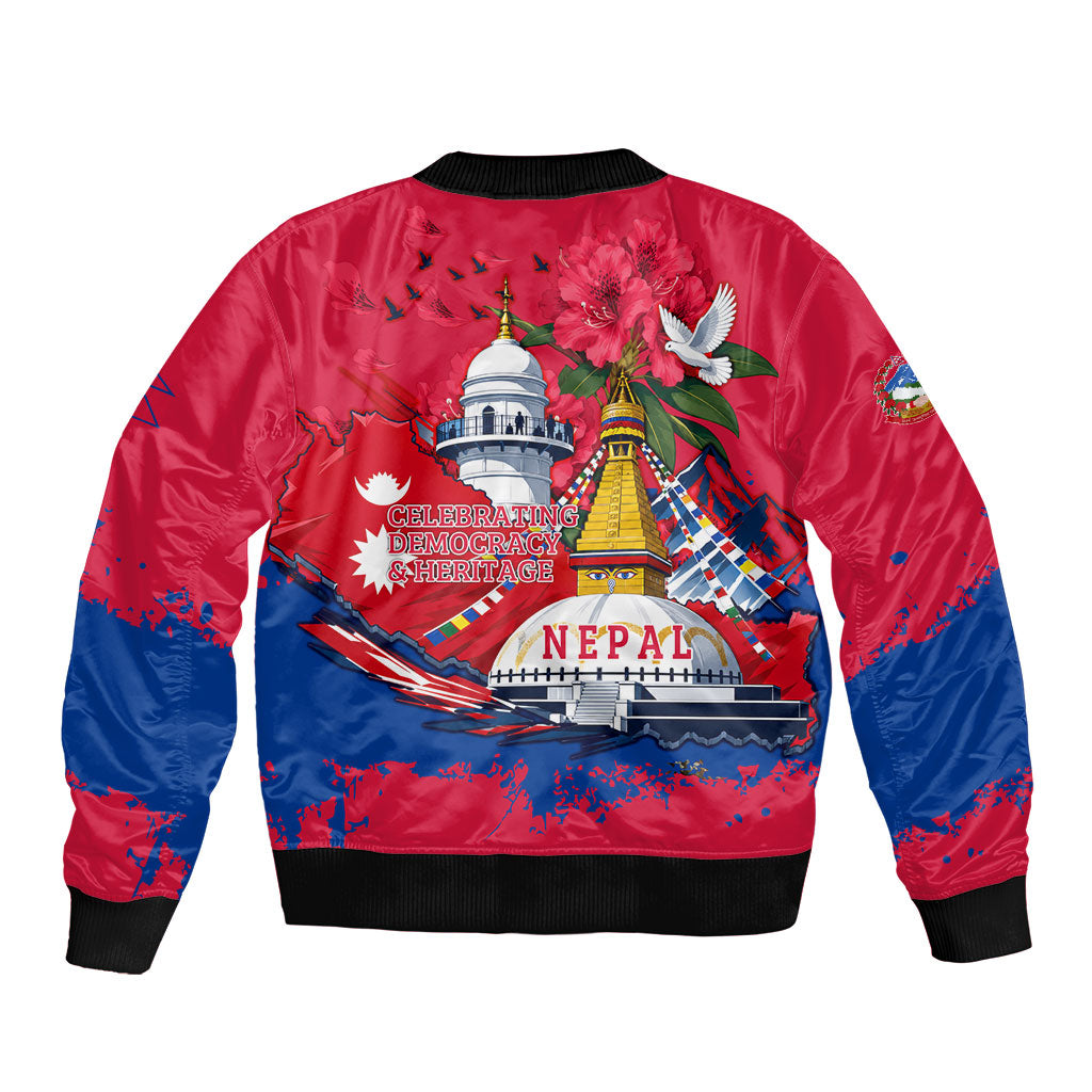 Nepal Constitution Day September 19 Bomber Jacket Himalayan Temples Heritage Flag Dove