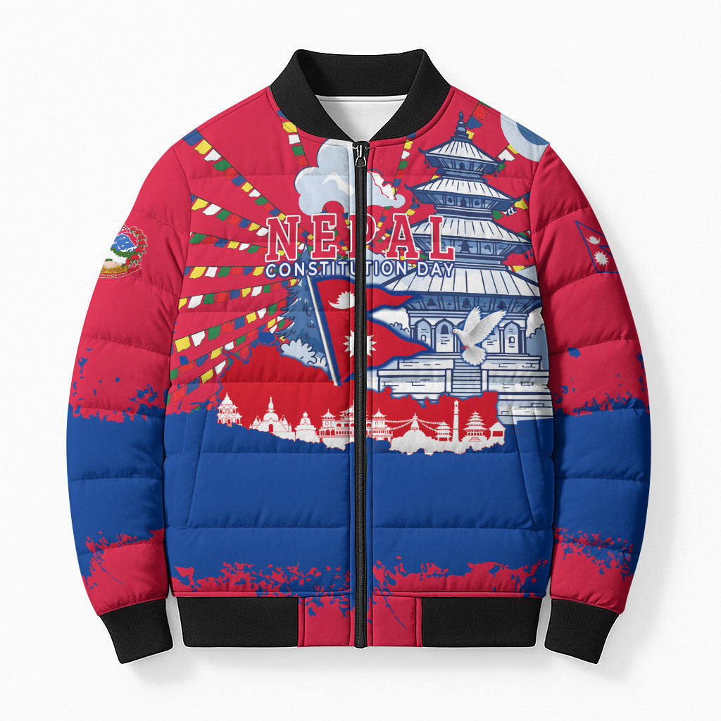 Nepal Constitution Day September 19 Bomber Puffer Jacket Himalayan Temples Heritage Flag Dove