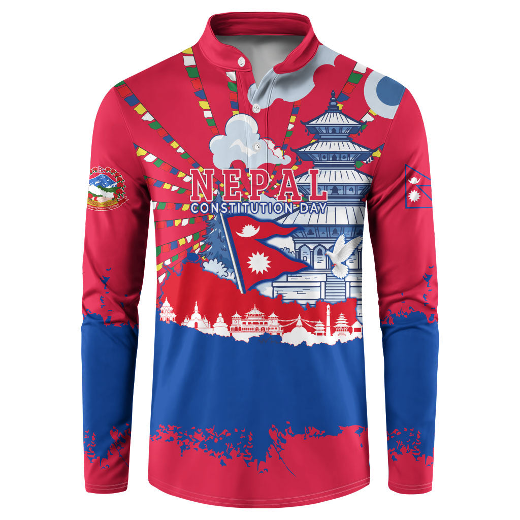 Nepal Constitution Day September 19 Button Sweatshirt Himalayan Temples Heritage Flag Dove