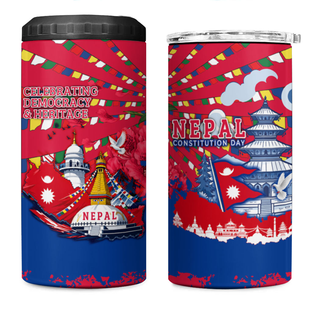 Nepal Constitution Day September 19 4 in 1 Can Cooler Tumbler Himalayan Temples Heritage Flag Dove