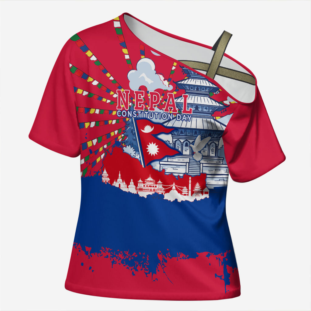 Nepal Constitution Day September 19 Cross Shoulder Shirt Himalayan Temples Heritage Flag Dove
