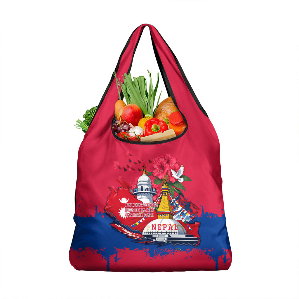 Nepal Constitution Day September 19 Grocery Bag Himalayan Temples Heritage Flag Dove