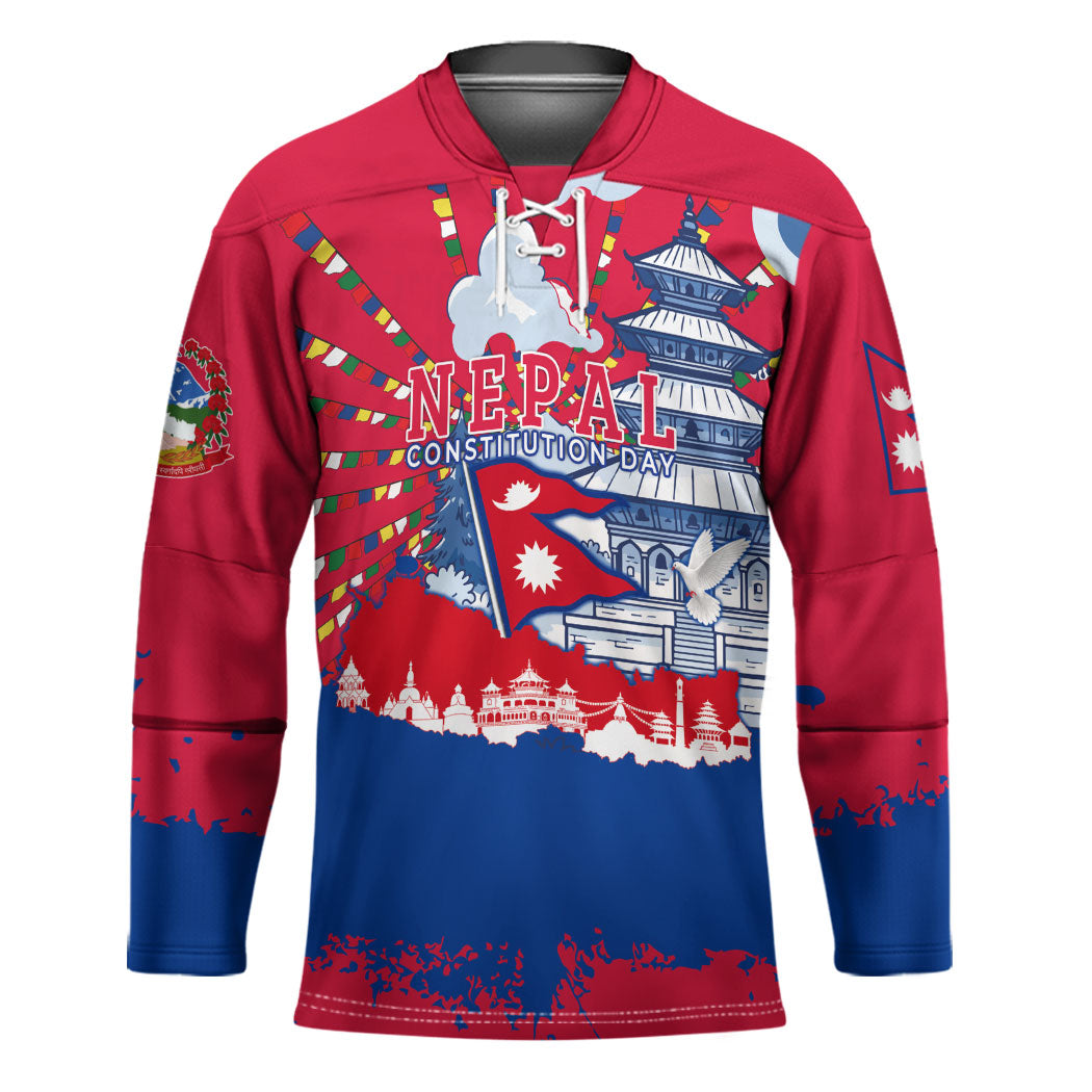 Nepal Constitution Day September 19 Hockey Jersey Himalayan Temples Heritage Flag Dove