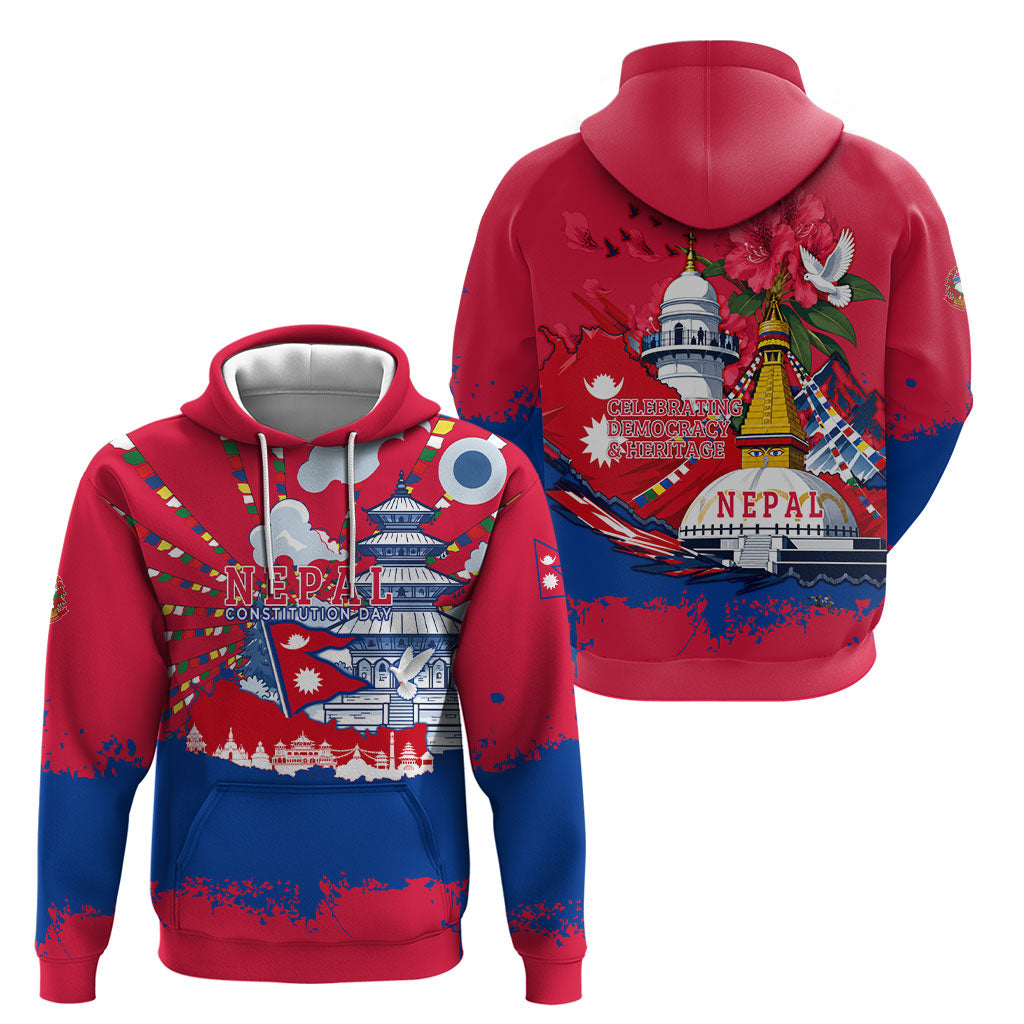 Nepal Constitution Day September 19 Hoodie Himalayan Temples Heritage Flag Dove