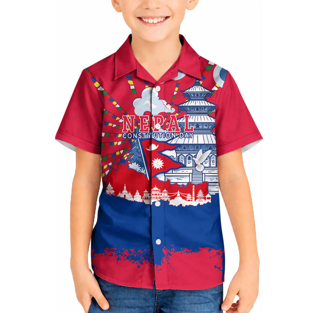 Nepal Constitution Day September 19 Kid Hawaiian Shirt Himalayan Temples Heritage Flag Dove