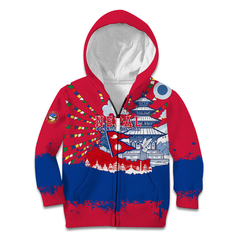 Nepal Constitution Day September 19 Kid Hoodie Himalayan Temples Heritage Flag Dove