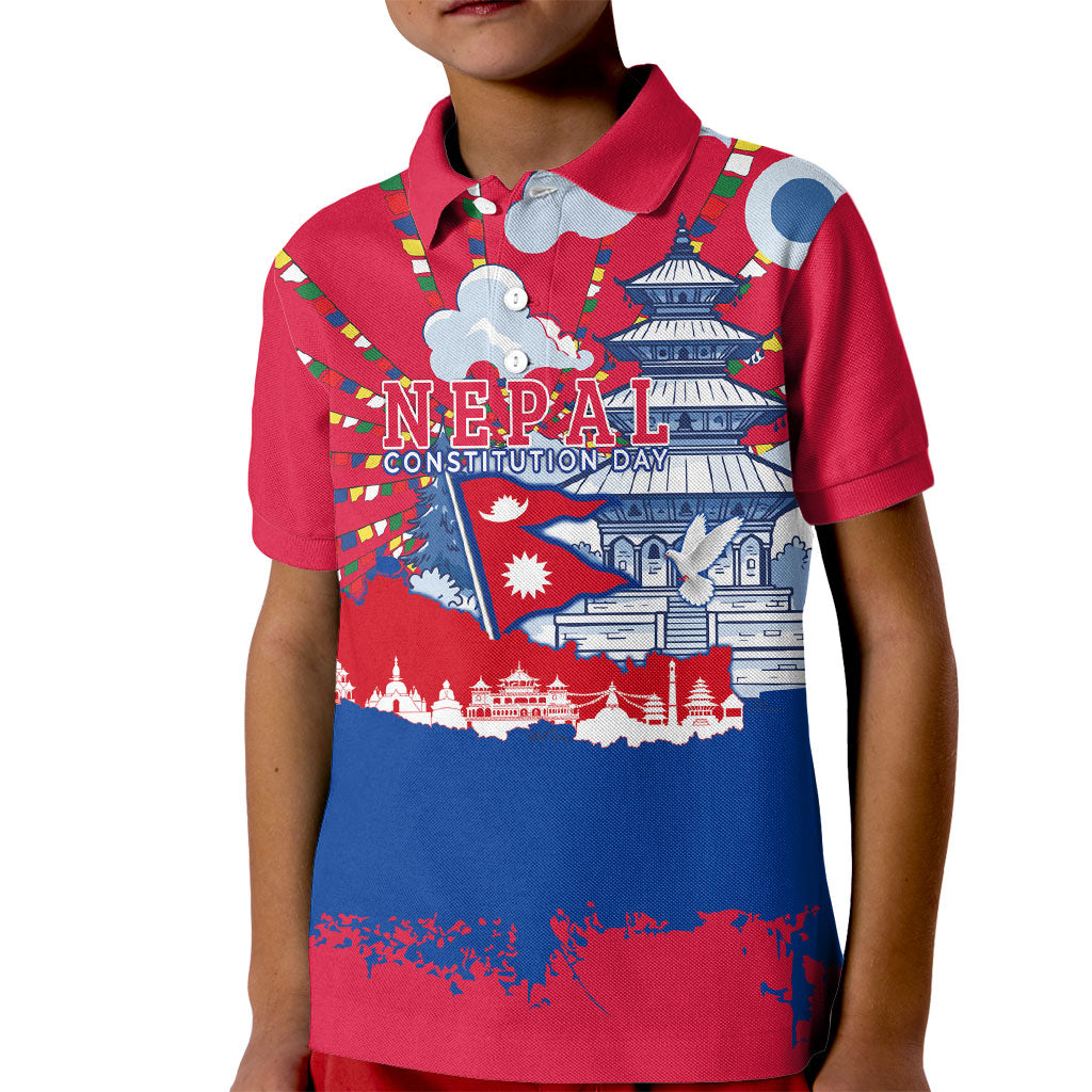 Nepal Constitution Day September 19 Kid Polo Shirt Himalayan Temples Heritage Flag Dove