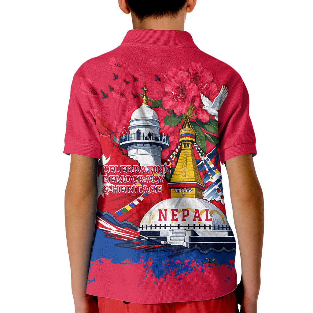 Nepal Constitution Day September 19 Kid Polo Shirt Himalayan Temples Heritage Flag Dove