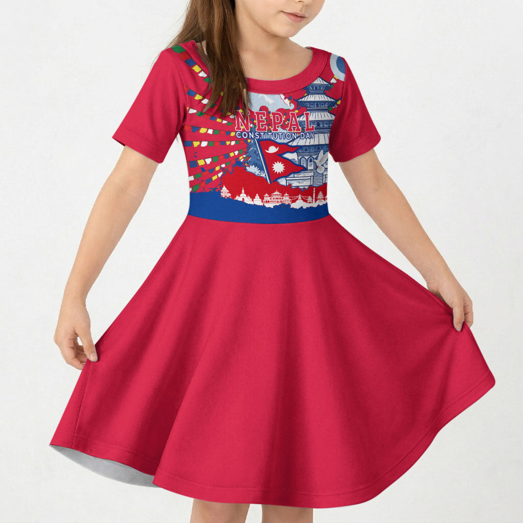 Nepal Constitution Day September 19 Kid Short Sleeve Dress Himalayan Temples Heritage Flag Dove