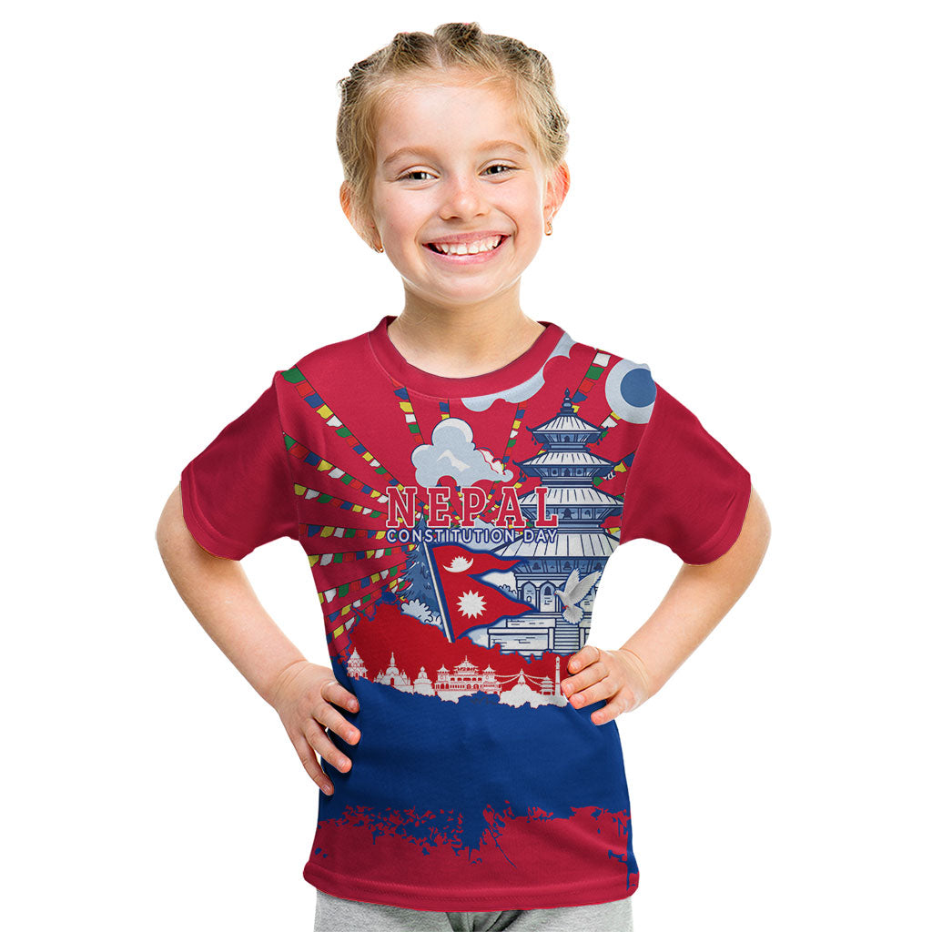 Nepal Constitution Day September 19 Kid T Shirt Himalayan Temples Heritage Flag Dove