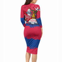 Nepal Constitution Day September 19 Long Sleeve Bodycon Dress Himalayan Temples Heritage Flag Dove