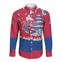 Nepal Constitution Day September 19 Long Sleeve Button Shirt Himalayan Temples Heritage Flag Dove