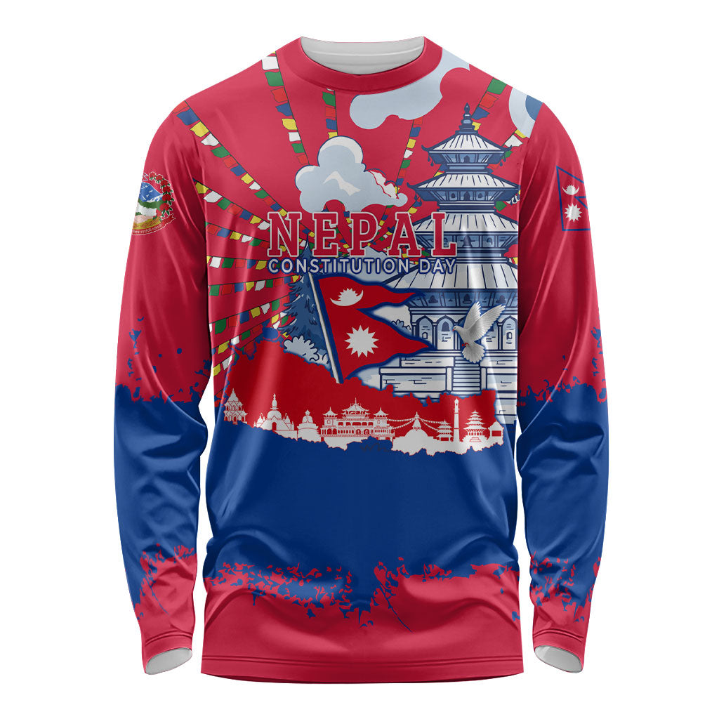 Nepal Constitution Day September 19 Long Sleeve Shirt Himalayan Temples Heritage Flag Dove
