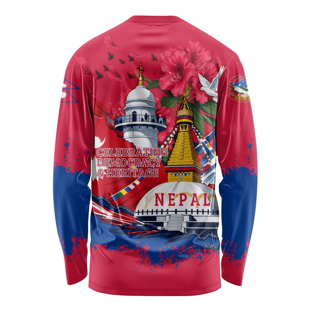 Nepal Constitution Day September 19 Long Sleeve Shirt Himalayan Temples Heritage Flag Dove