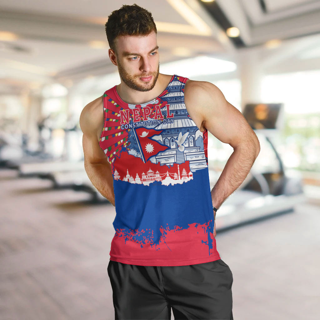 Nepal Constitution Day September 19 Men Tank Top Himalayan Temples Heritage Flag Dove