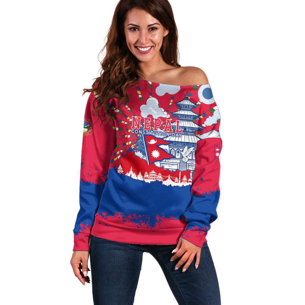 Nepal Constitution Day September 19 Off Shoulder Sweater Himalayan Temples Heritage Flag Dove