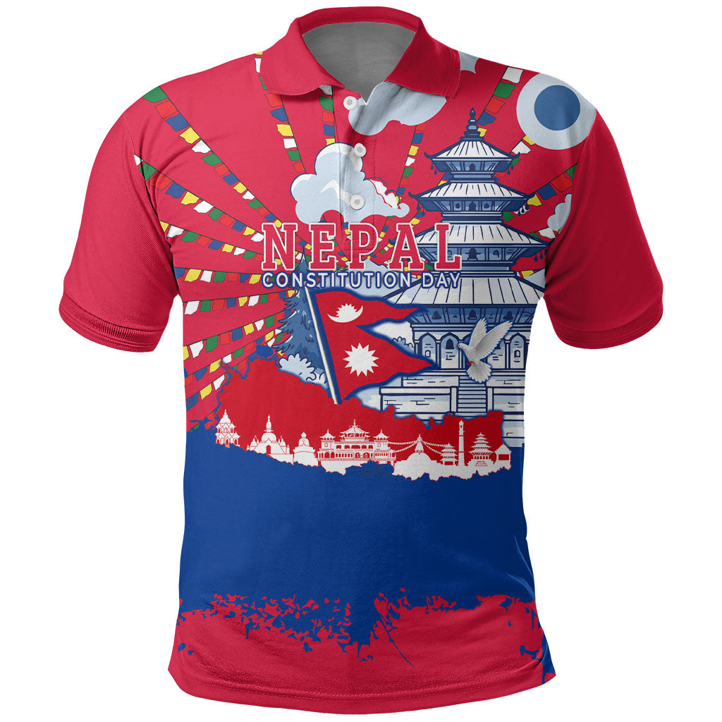 Nepal Constitution Day September 19 Polo Shirt Himalayan Temples Heritage Flag Dove