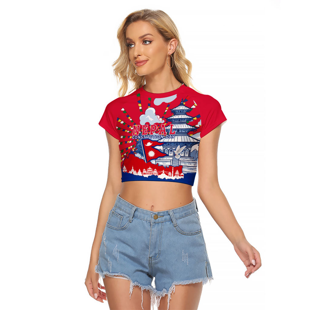 Nepal Constitution Day September 19 Raglan Cropped T Shirt Himalayan Temples Heritage Flag Dove