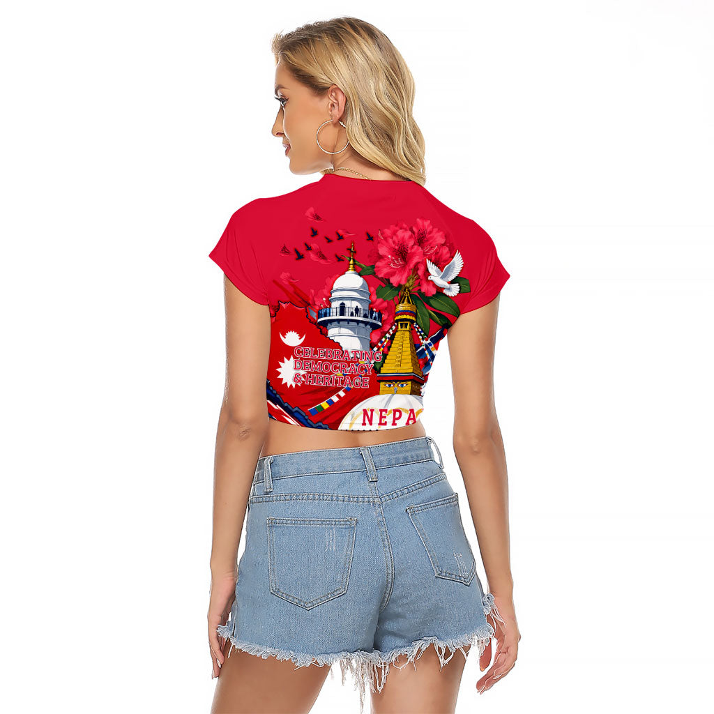 Nepal Constitution Day September 19 Raglan Cropped T Shirt Himalayan Temples Heritage Flag Dove