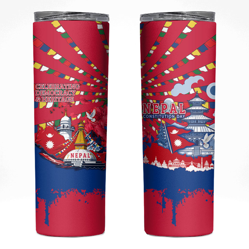 Nepal Constitution Day September 19 Skinny Tumbler Himalayan Temples Heritage Flag Dove