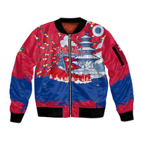 Nepal Constitution Day September 19 Sleeve Zip Bomber Jacket Himalayan Temples Heritage Flag Dove