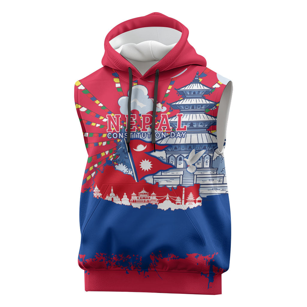 Nepal Constitution Day September 19 Sleeveless Hoodie Himalayan Temples Heritage Flag Dove