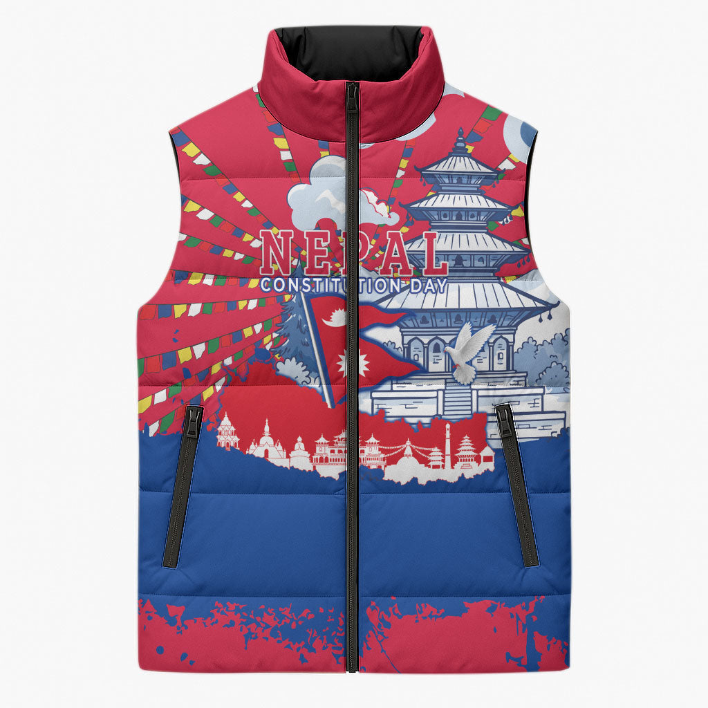 Nepal Constitution Day September 19 Sleeveless Puffer Jacket Himalayan Temples Heritage Flag Dove