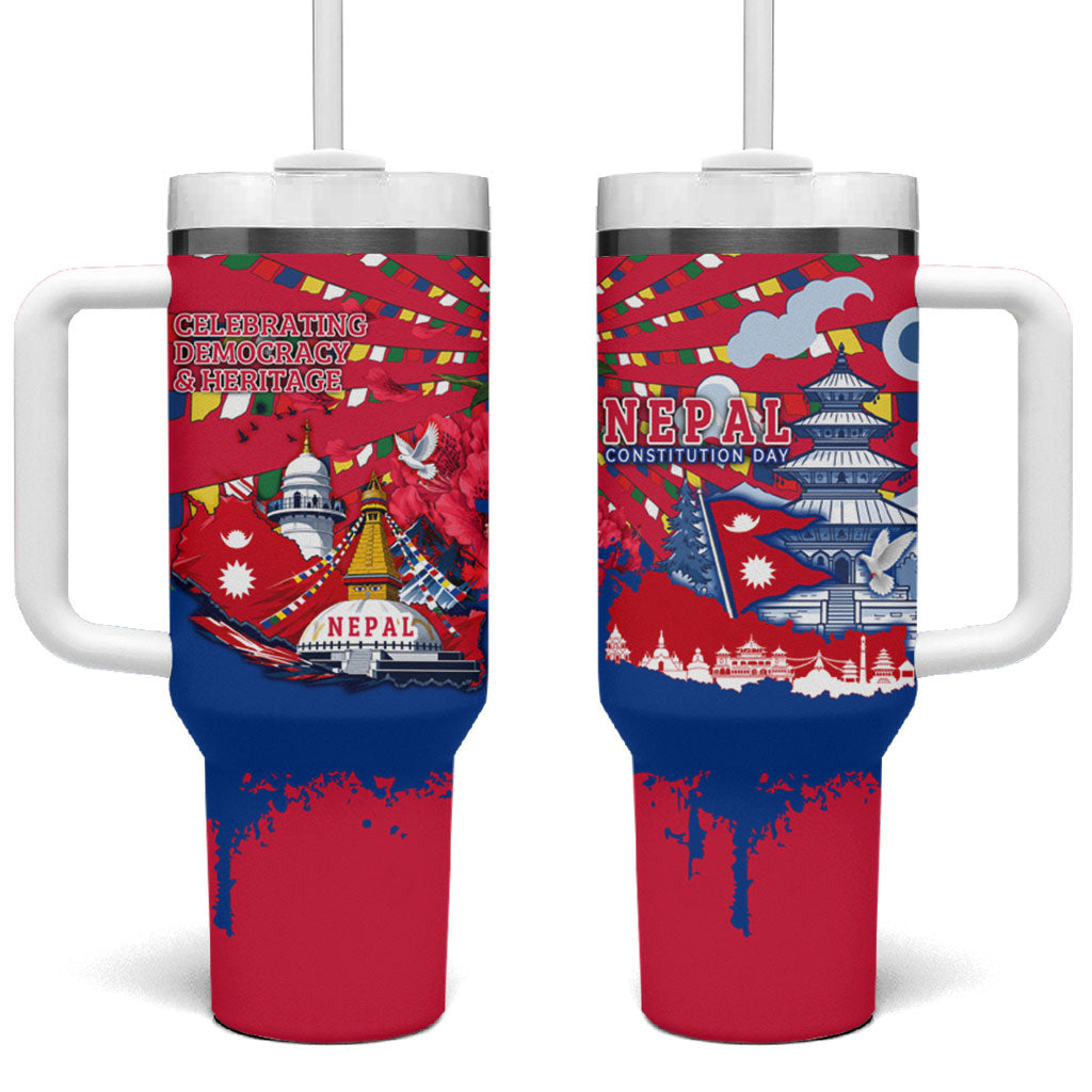 Nepal Constitution Day September 19 Tumbler With Handle Himalayan Temples Heritage Flag Dove