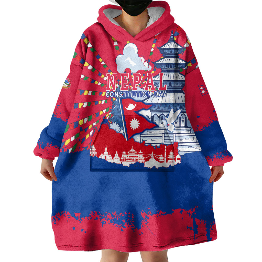 Nepal Constitution Day September 19 Wearable Blanket Hoodie Himalayan Temples Heritage Flag Dove
