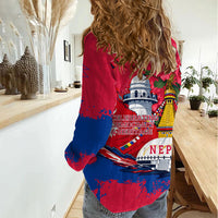 Nepal Constitution Day September 19 Women Casual Shirt Himalayan Temples Heritage Flag Dove