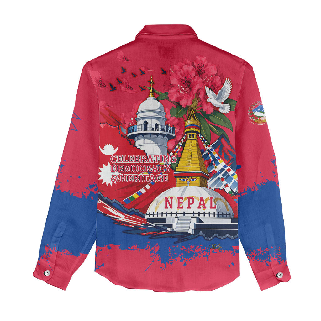 Nepal Constitution Day September 19 Women Casual Shirt Himalayan Temples Heritage Flag Dove
