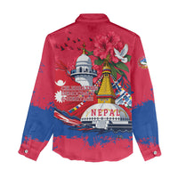 Nepal Constitution Day September 19 Women Casual Shirt Himalayan Temples Heritage Flag Dove