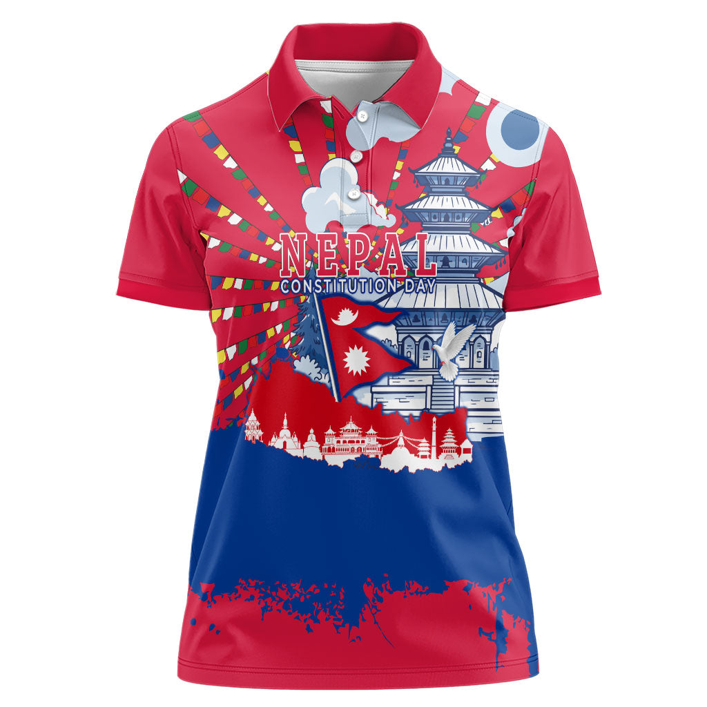 Nepal Constitution Day September 19 Women Polo Shirt Himalayan Temples Heritage Flag Dove