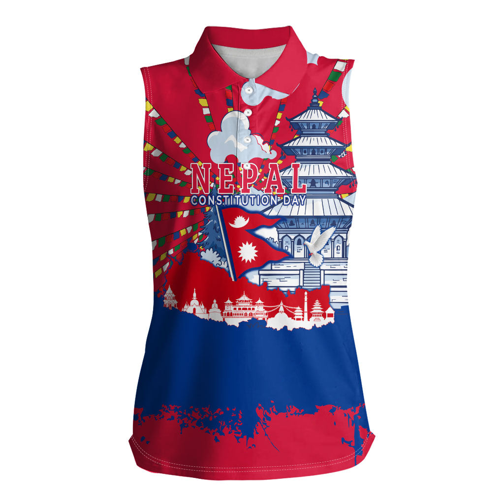 Nepal Constitution Day September 19 Women Sleeveless Polo Shirt Himalayan Temples Heritage Flag Dove