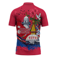 Nepal Constitution Day September 19 Zipper Polo Shirt Himalayan Temples Heritage Flag Dove