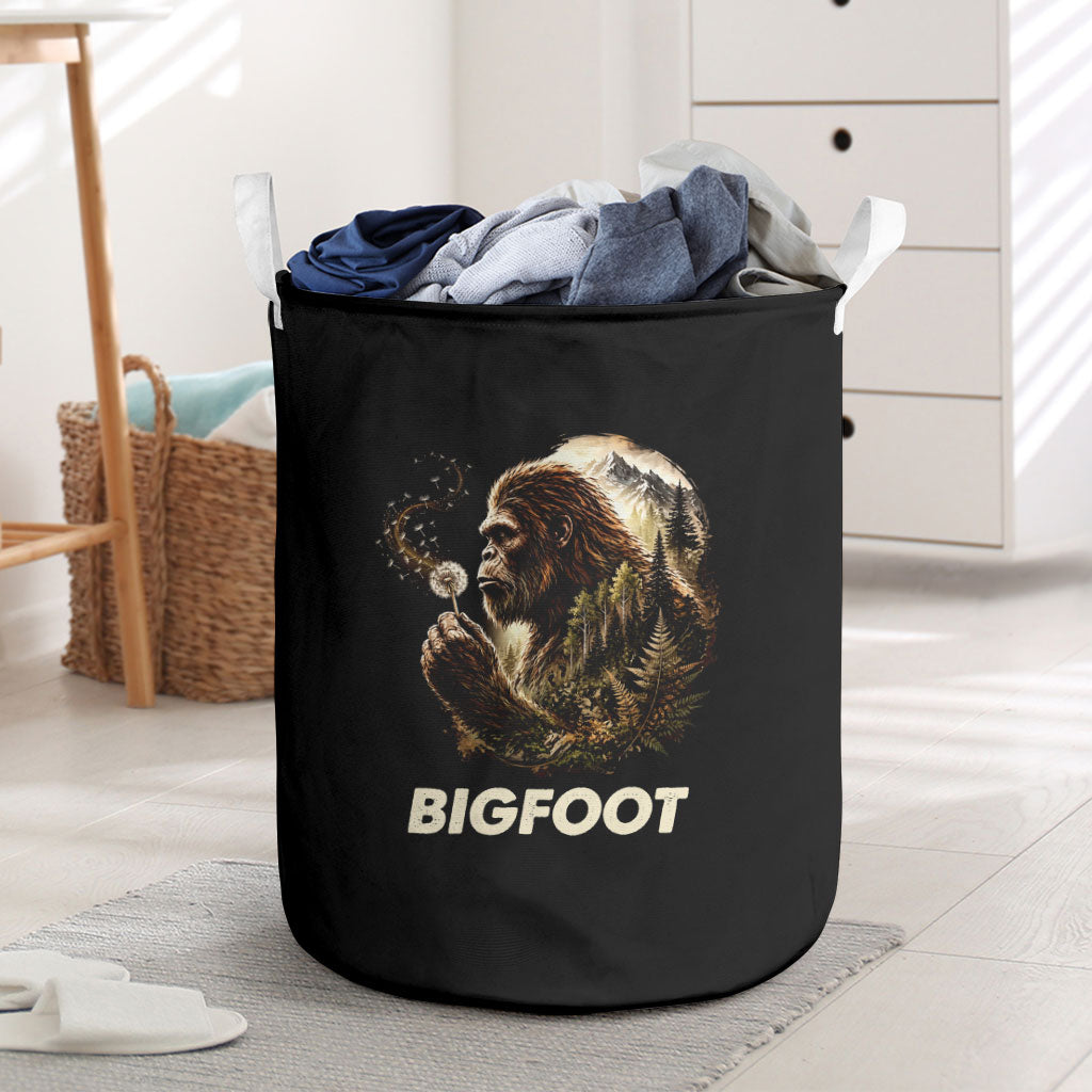 Bigfoot Blowing Wishes Dandelion Laundry Basket Vintage Sasquatch Art Forest Mountain Nature