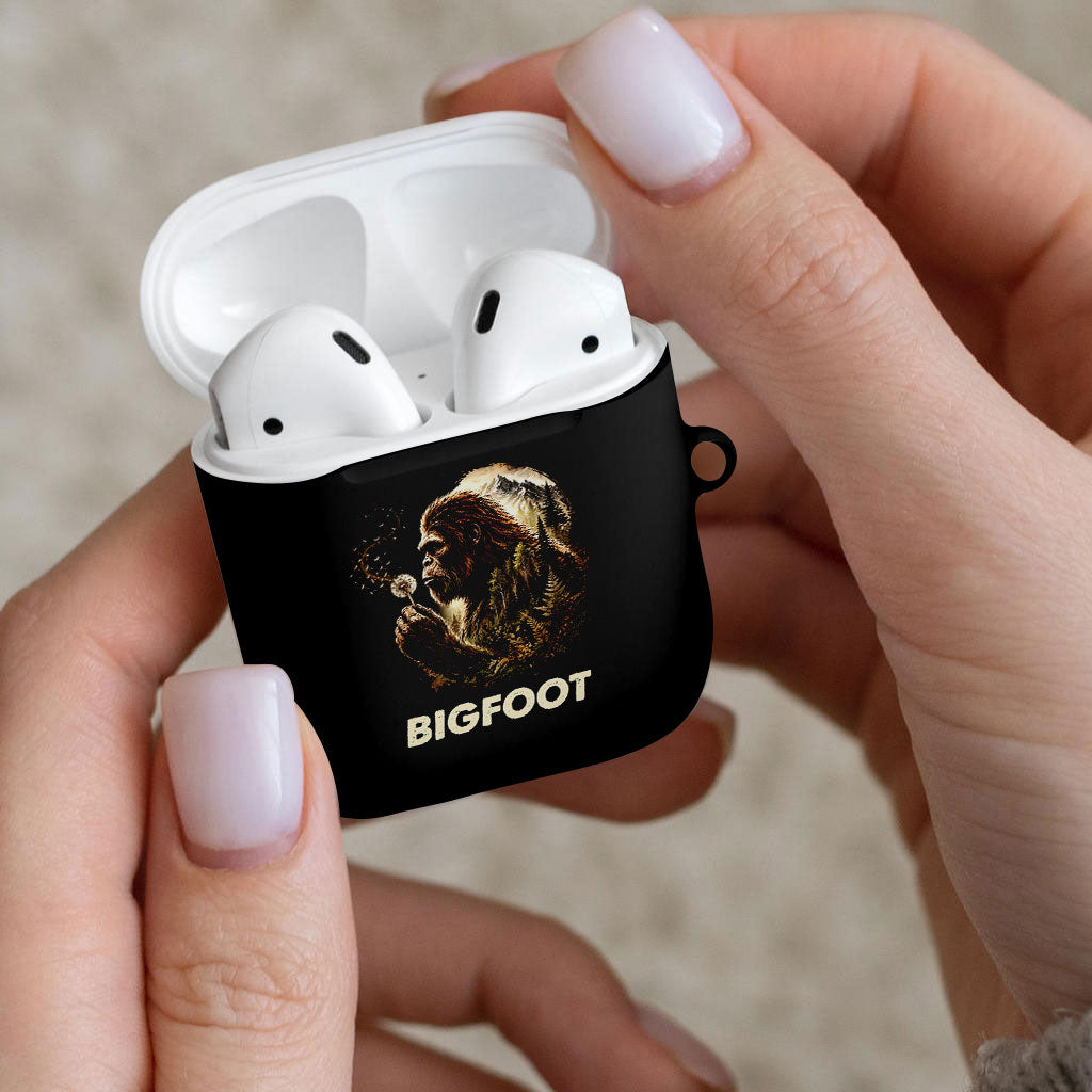 Bigfoot Blowing Wishes Dandelion AirPods Case Vintage Sasquatch Art Forest Mountain Nature