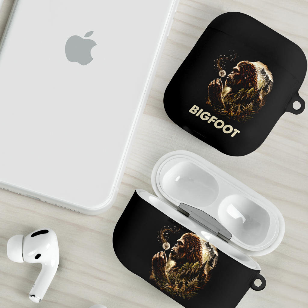 Bigfoot Blowing Wishes Dandelion AirPods Case Vintage Sasquatch Art Forest Mountain Nature