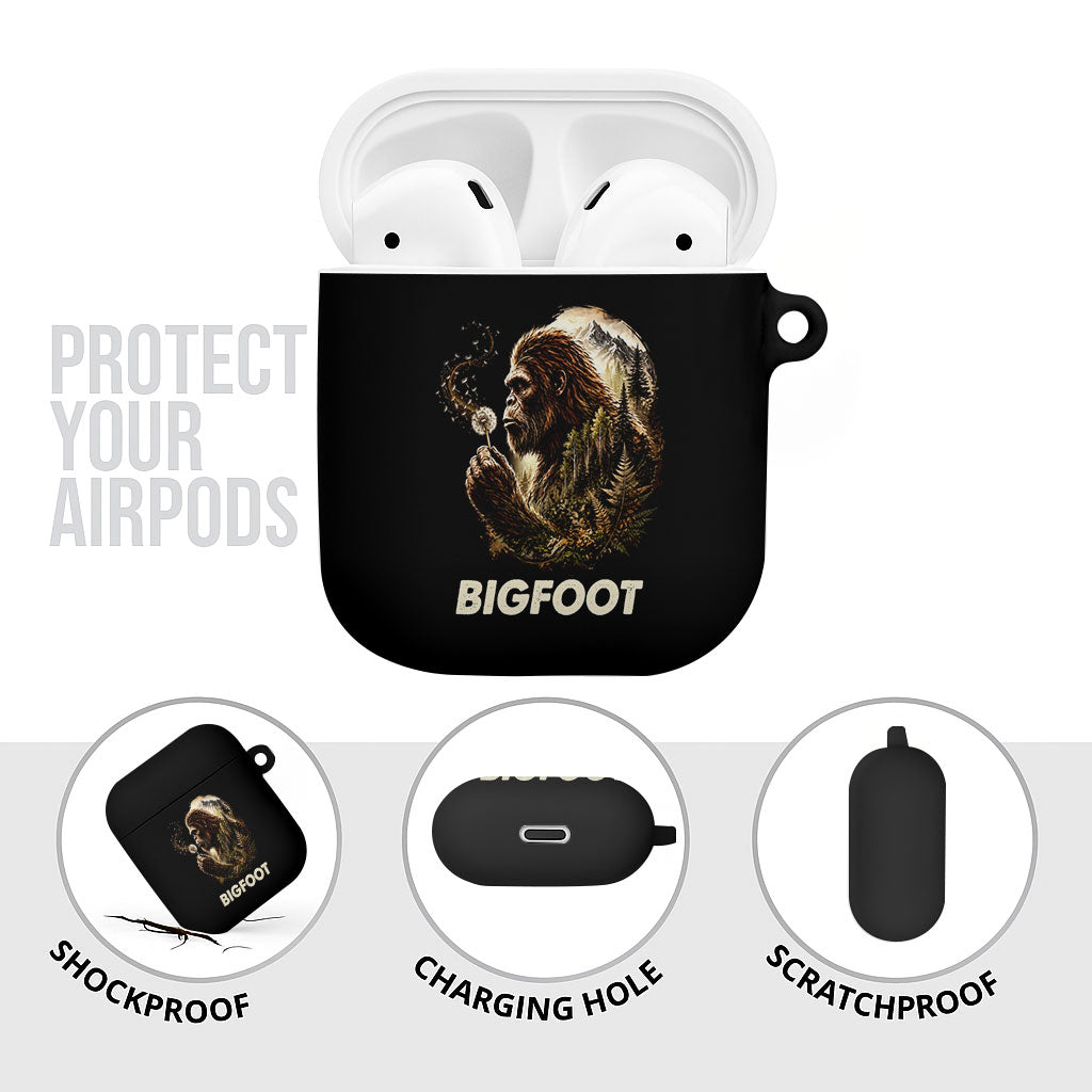Bigfoot Blowing Wishes Dandelion AirPods Case Vintage Sasquatch Art Forest Mountain Nature