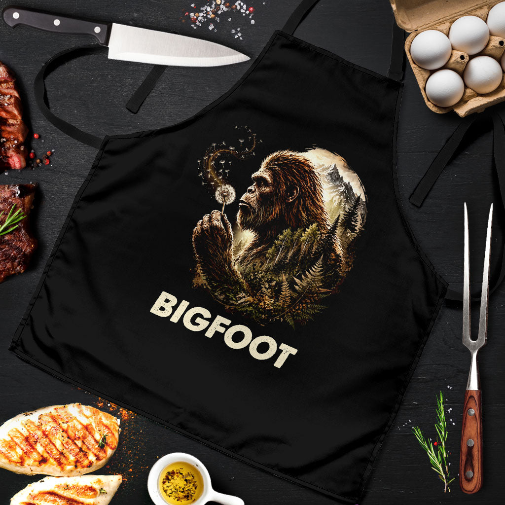 Bigfoot Blowing Wishes Dandelion Apron Vintage Sasquatch Art Forest Mountain Nature