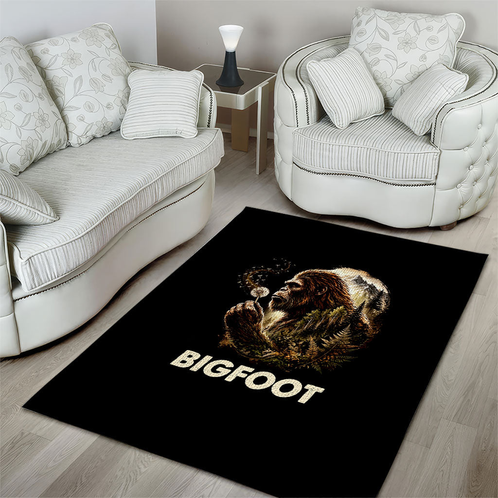 Bigfoot Blowing Wishes Dandelion Area Rug Vintage Sasquatch Art Forest Mountain Nature