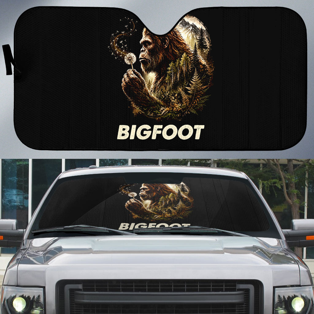 Bigfoot Blowing Wishes Dandelion Auto Sun Shade Vintage Sasquatch Art Forest Mountain Nature