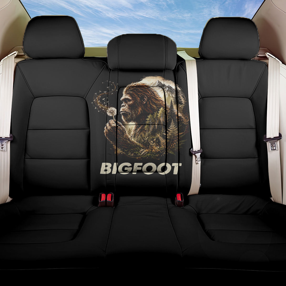 Bigfoot Blowing Wishes Dandelion Back Car Seat Cover Vintage Sasquatch Art Forest Mountain Nature