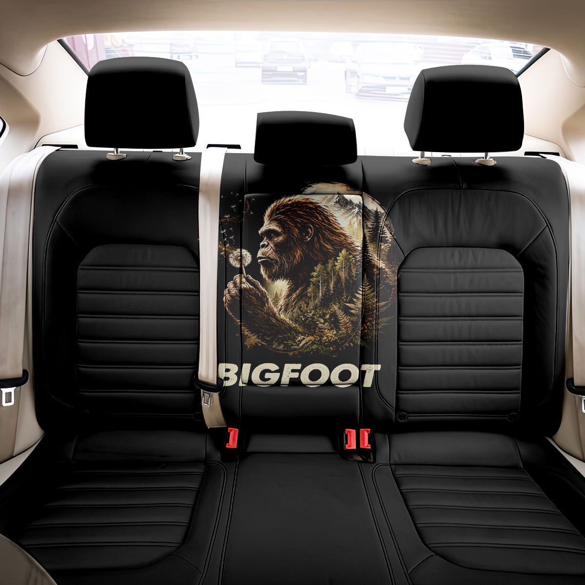 Bigfoot Blowing Wishes Dandelion Back Car Seat Cover Vintage Sasquatch Art Forest Mountain Nature