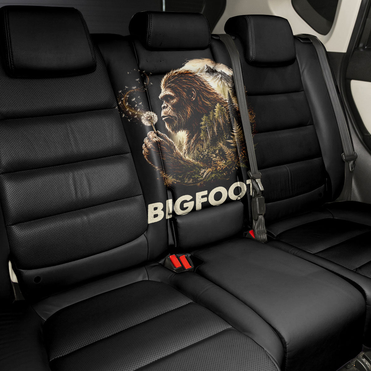 Bigfoot Blowing Wishes Dandelion Back Car Seat Cover Vintage Sasquatch Art Forest Mountain Nature