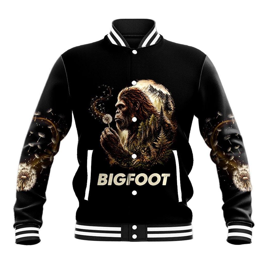 Bigfoot Blowing Wishes Dandelion Baseball Jacket Vintage Sasquatch Art Forest Mountain Nature