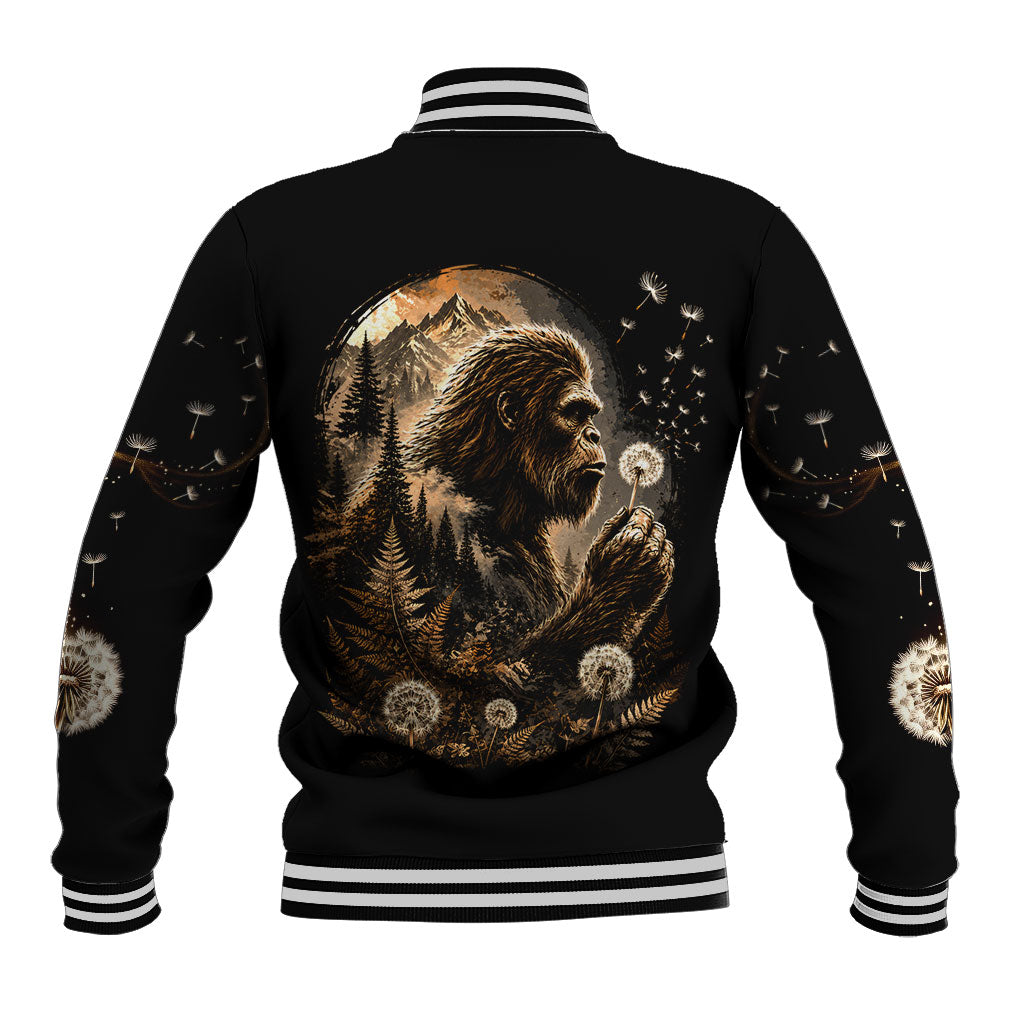 Bigfoot Blowing Wishes Dandelion Baseball Jacket Vintage Sasquatch Art Forest Mountain Nature