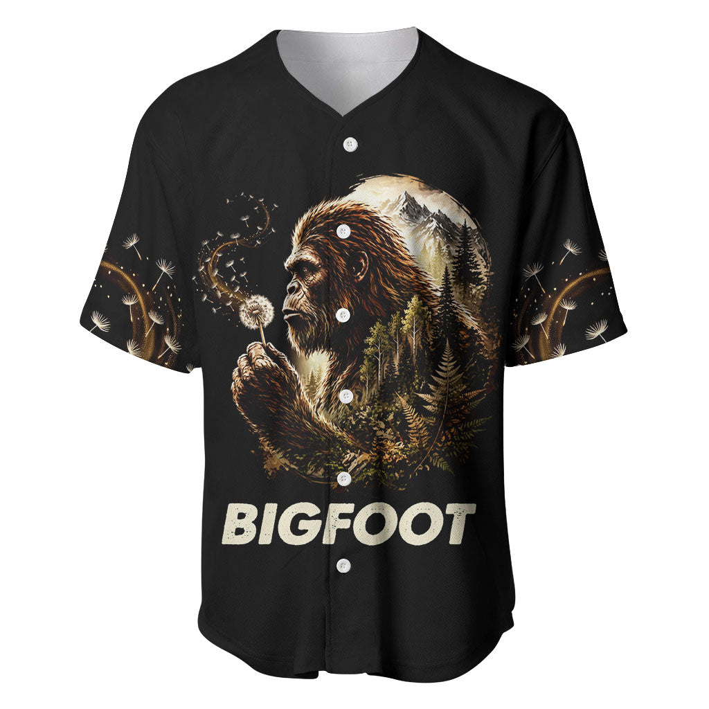 Bigfoot Blowing Wishes Dandelion Baseball Jersey Vintage Sasquatch Art Forest Mountain Nature