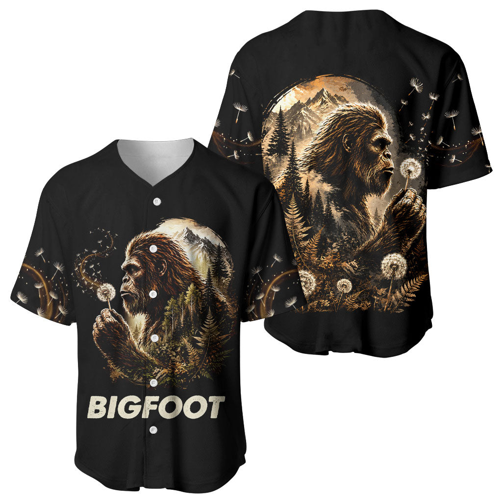 Bigfoot Blowing Wishes Dandelion Baseball Jersey Vintage Sasquatch Art Forest Mountain Nature