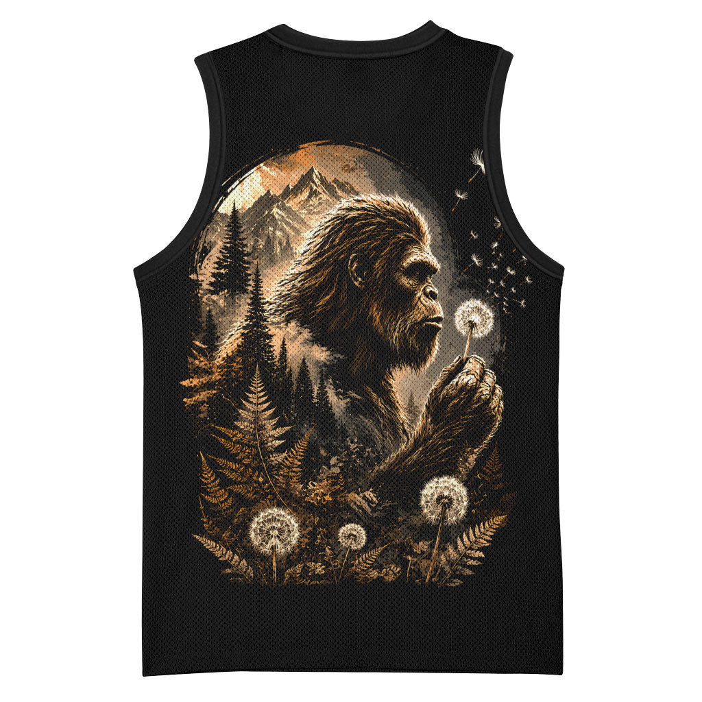 Bigfoot Blowing Wishes Dandelion Basketball Jersey Vintage Sasquatch Art Forest Mountain Nature